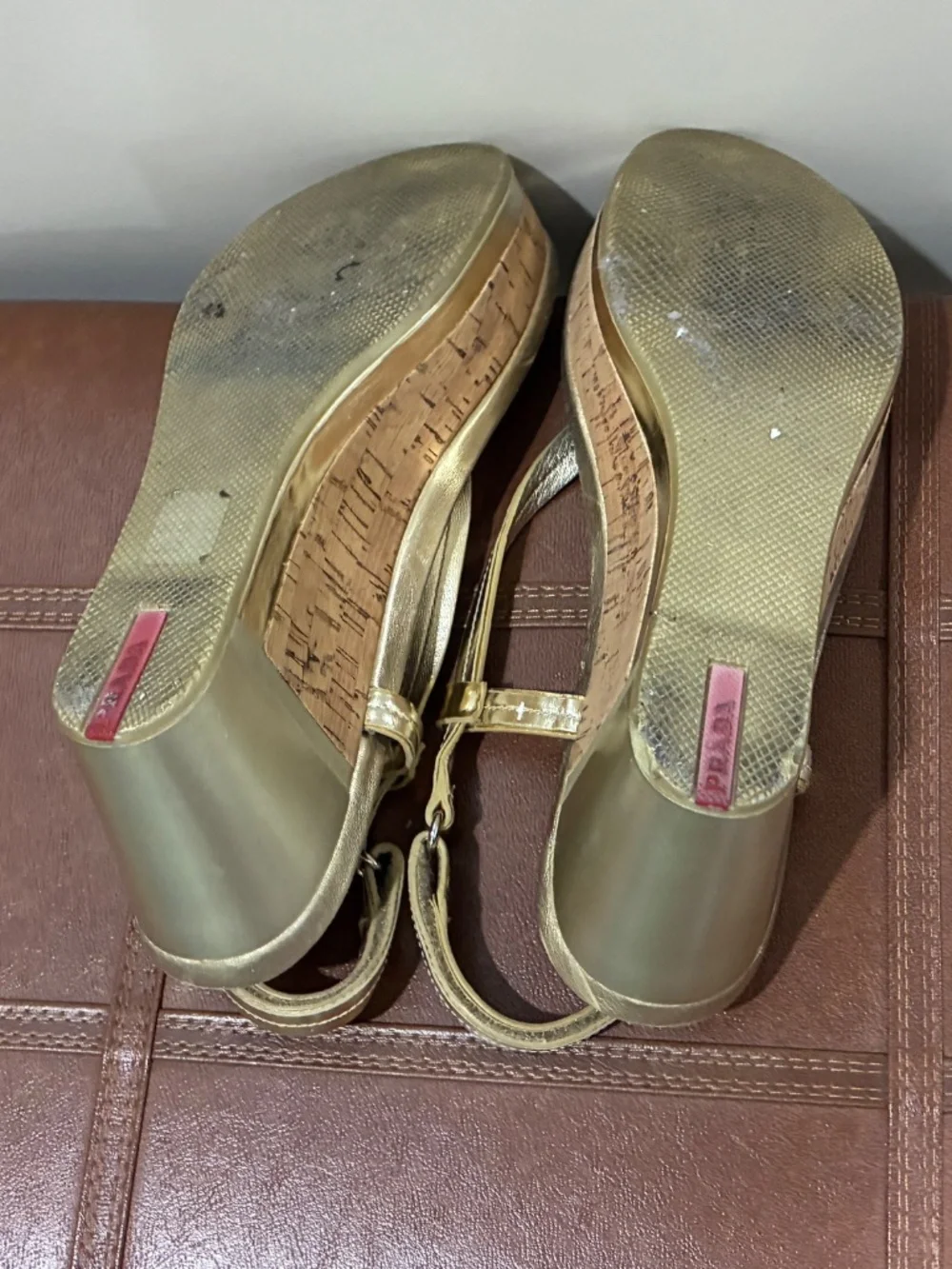 Prada Metallic Gold Leather Slingback Thong Sandals EU 39 US 9